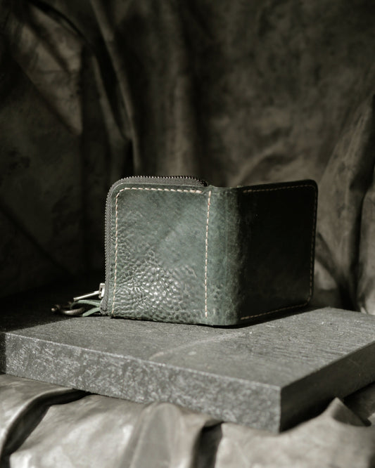 Boddin #008 new prototype handmade leather wallet with zipper pouch and unique textured vegetable-tanned leather design